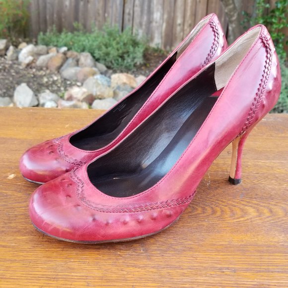 Max Studio Round Toe 1930's Style Raspberry Red Leather Pumps Women's Size 7.5 - Picture 3 of 10